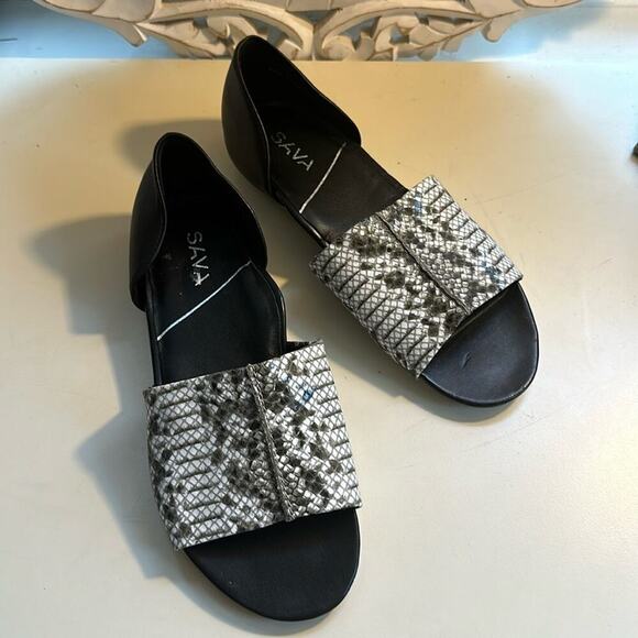 Sava Size 36M Black White Gray Snakeskin Calera Sandals SoftWalk Leather Comfort - Picture 1 of 14